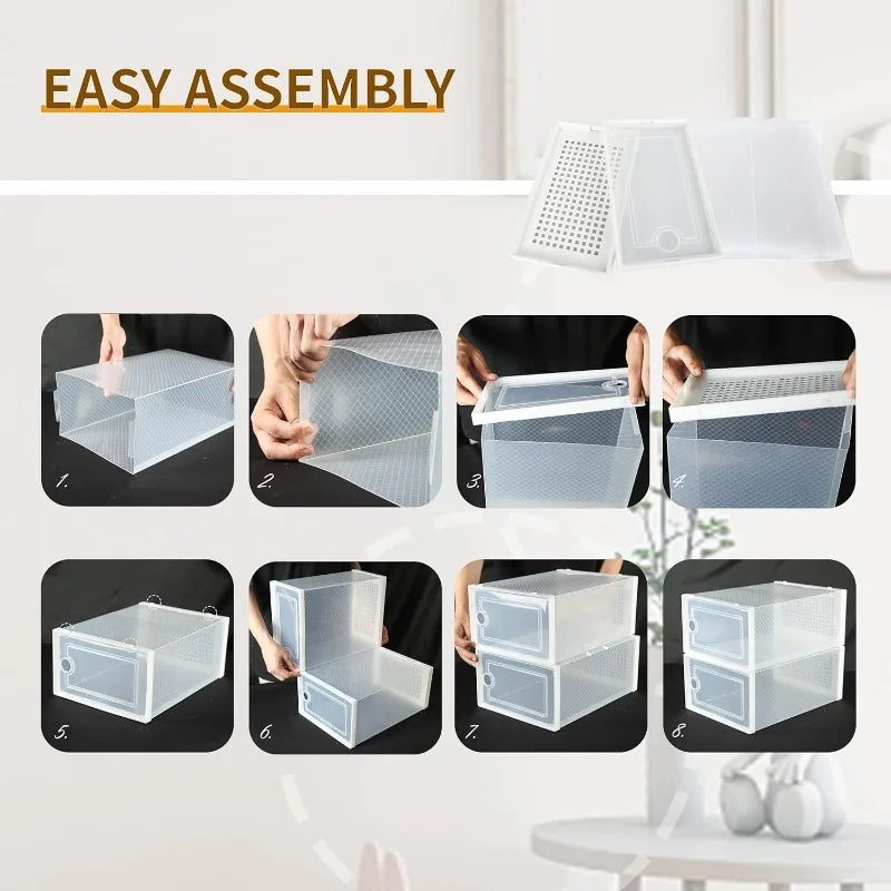 Large 15 Pack Shoe Organizer Boxes, Collapsible Shoe Boxes Clear Plastic,Space Saving Foldable Sneaker Boxes, Shoe Containers