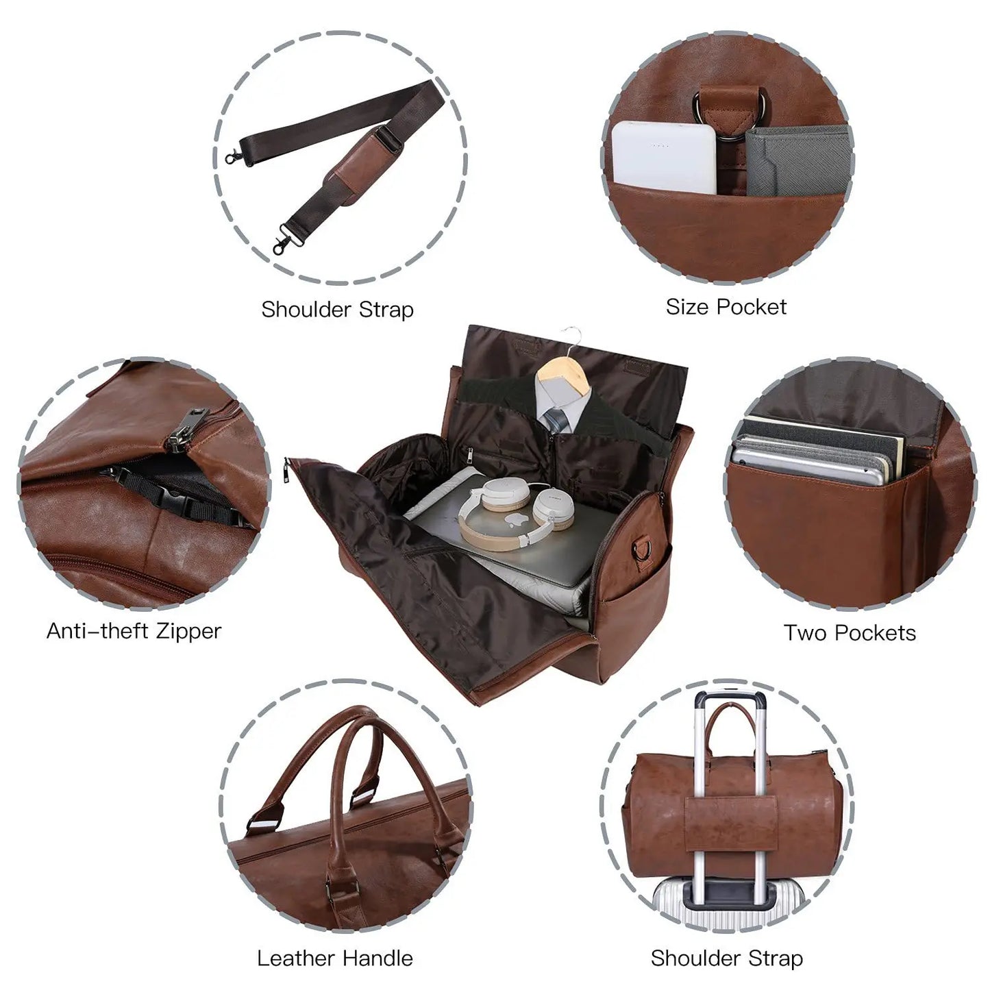 Leather Foldable Duffle Bag Suit Travel Bag Waterproof  Extra Large Weekend Bag Portable  Flight Bag with Shoe for Men Women