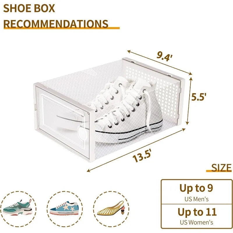 Large 15 Pack Shoe Organizer Boxes, Collapsible Shoe Boxes Clear Plastic,Space Saving Foldable Sneaker Boxes, Shoe Containers