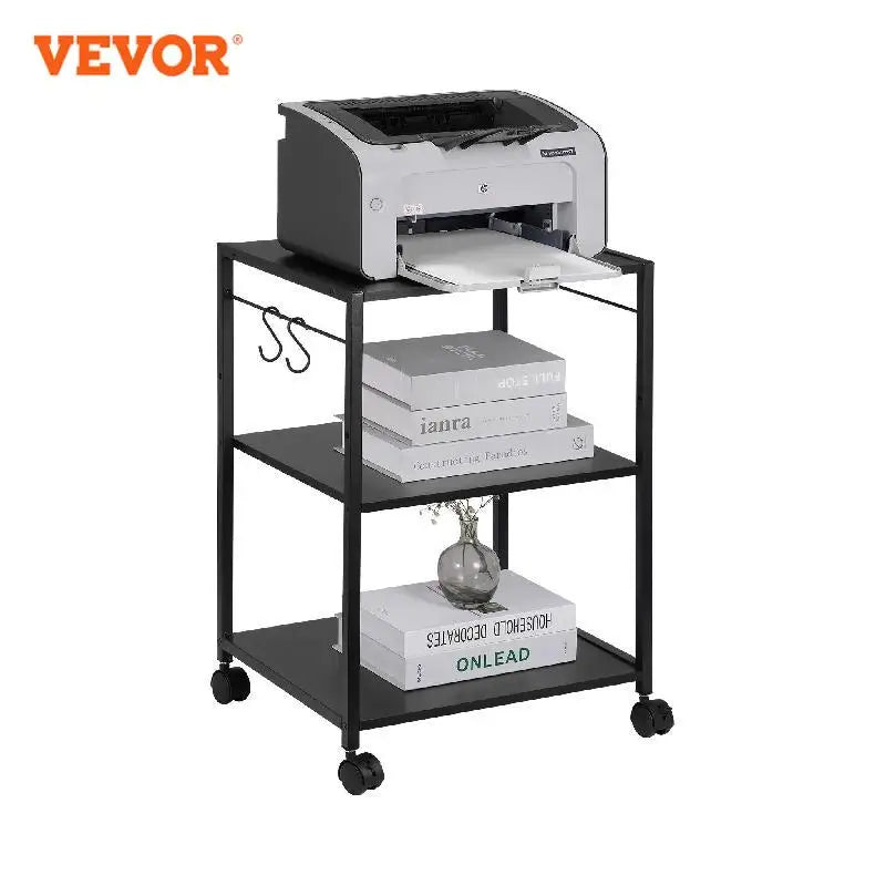 VEVOR 3 Tiers Printer Stand 420 x 350 x 600 mm Rolling Cart with Lockable Casters Waterproof & Sturdy Storage Stand for Office