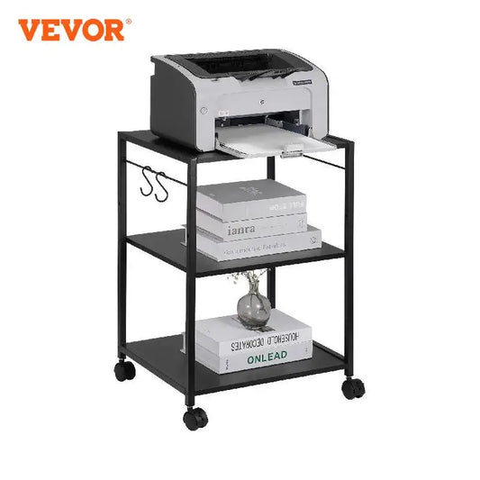 VEVOR 3 Tiers Printer Stand 420 x 350 x 600 mm Rolling Cart with Lockable Casters Waterproof & Sturdy Storage Stand for Office