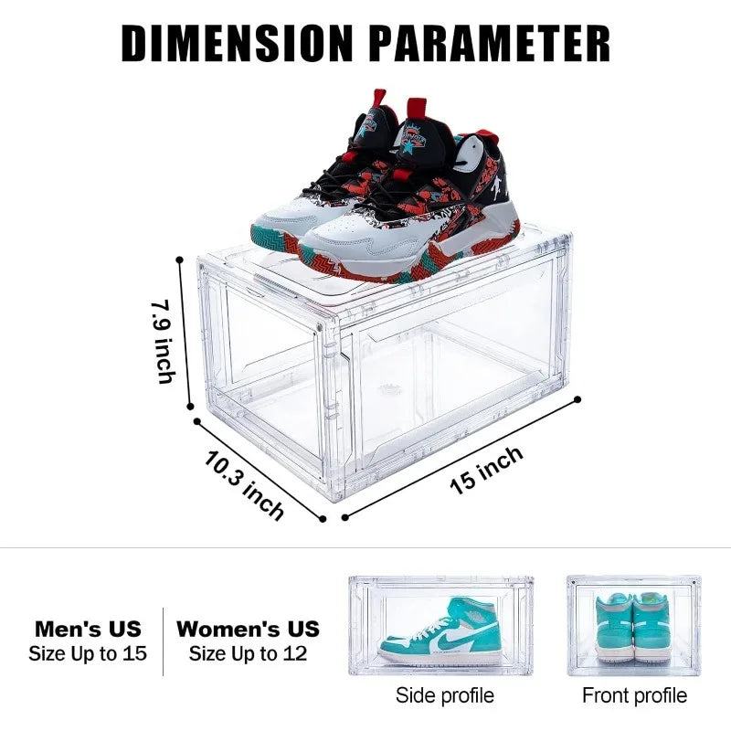 12 Pack Shoe Box,Drop Front Shoe Box,Clear Plastic Stackable Sneaker Box,Shoe Containers,Acrylic Shoe Display Case