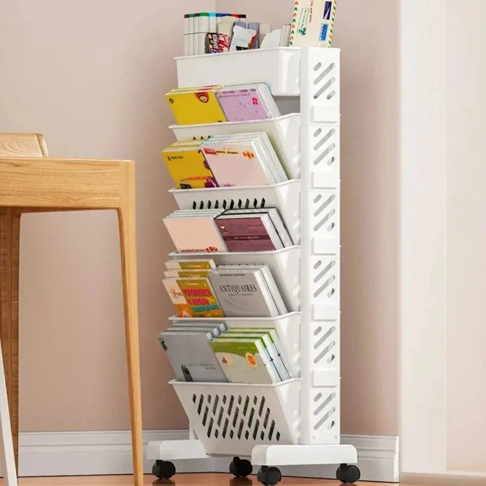 Student book organizer removable with rollers multilayer book storage large capacity office classroom vertical mobile bookcase