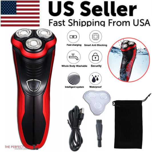 Men'S Razor Rotary Waterproof Electric Shaver Pop-Up Trimmer Wet Dry Cordless