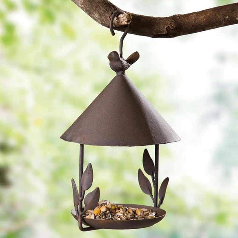 Iron Bird Feeder Rainproof Windproof Hanging Style Pet Bird Feeder for Various Pet Birds Feeding Supplies Outdoor Garden Decor