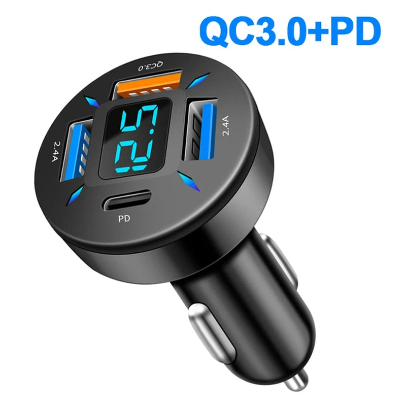 USB Car Charger Fast Charging 66W 4 Ports PD+QC3.0 Fast Charging Car Adapter Cigarette Lighter Socket Splitter for Iphone Xiaomi