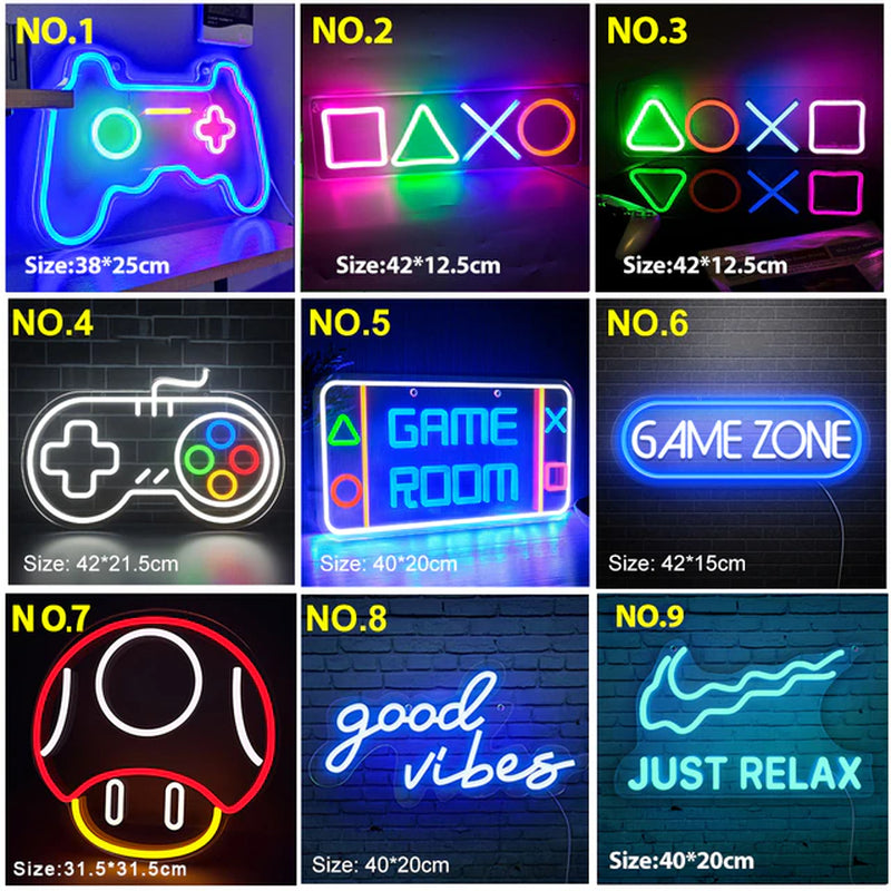 Gamer Led Sign Neon Led Sign Good Vibes Wall Decor Gaming Room Decoration Gamezone Night Light Home Party Wedding Decoration