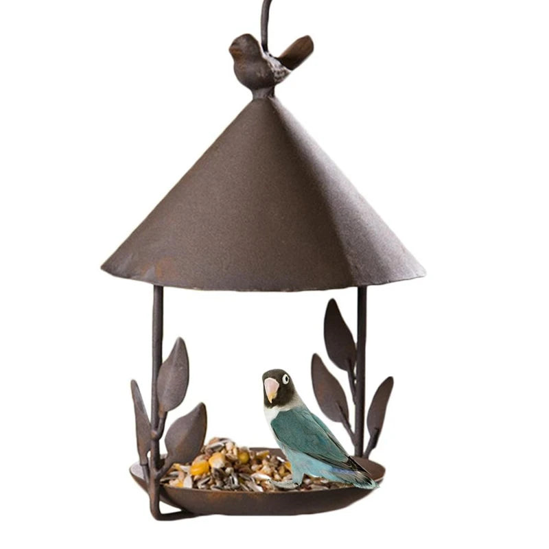 Iron Bird Feeder Rainproof Windproof Hanging Style Pet Bird Feeder for Various Pet Birds Feeding Supplies Outdoor Garden Decor