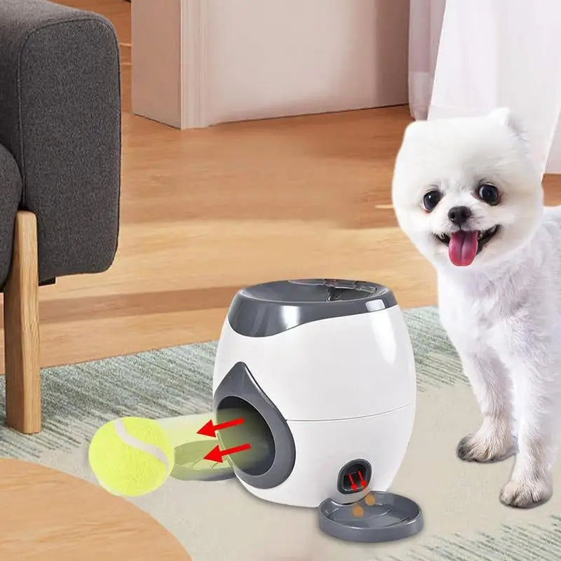 Dog Pet Toys 2 in 1 Tennislauncher Automatic Throwing Machine Pet Ball Throw Device Interactive Pet Feeder Toy for All Size Dog