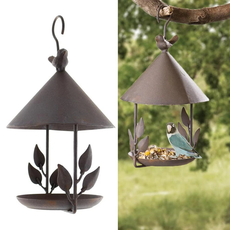 Iron Bird Feeder Rainproof Windproof Hanging Style Pet Bird Feeder for Various Pet Birds Feeding Supplies Outdoor Garden Decor