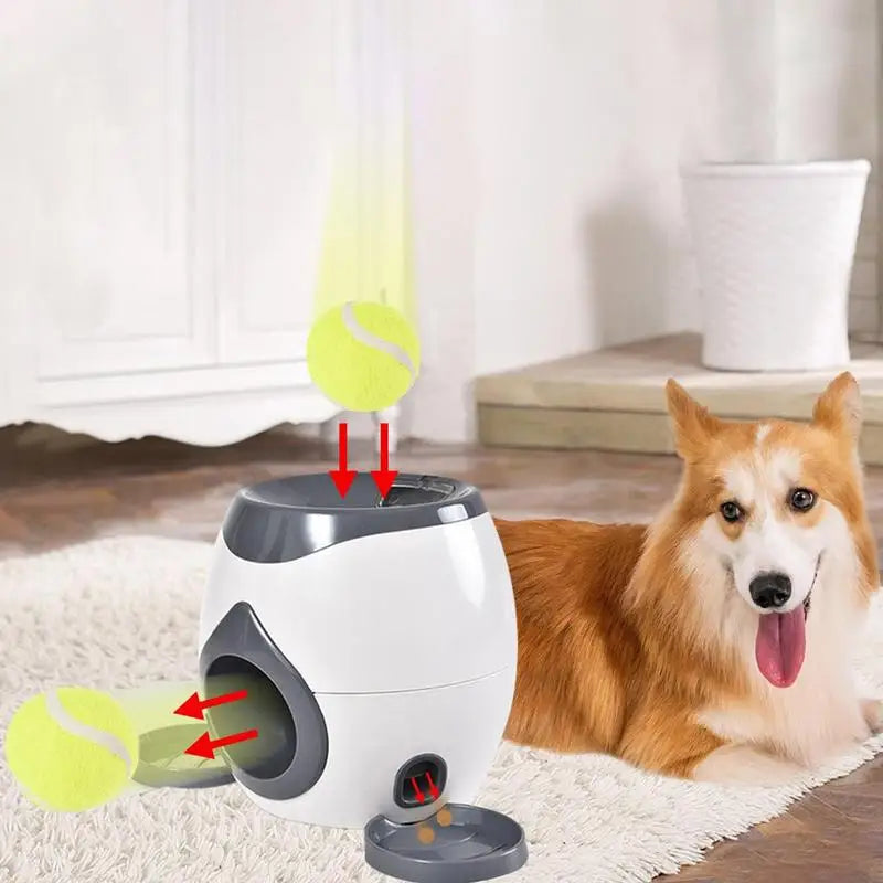 Dog Pet Toys 2 in 1 Tennislauncher Automatic Throwing Machine Pet Ball Throw Device Interactive Pet Feeder Toy for All Size Dog